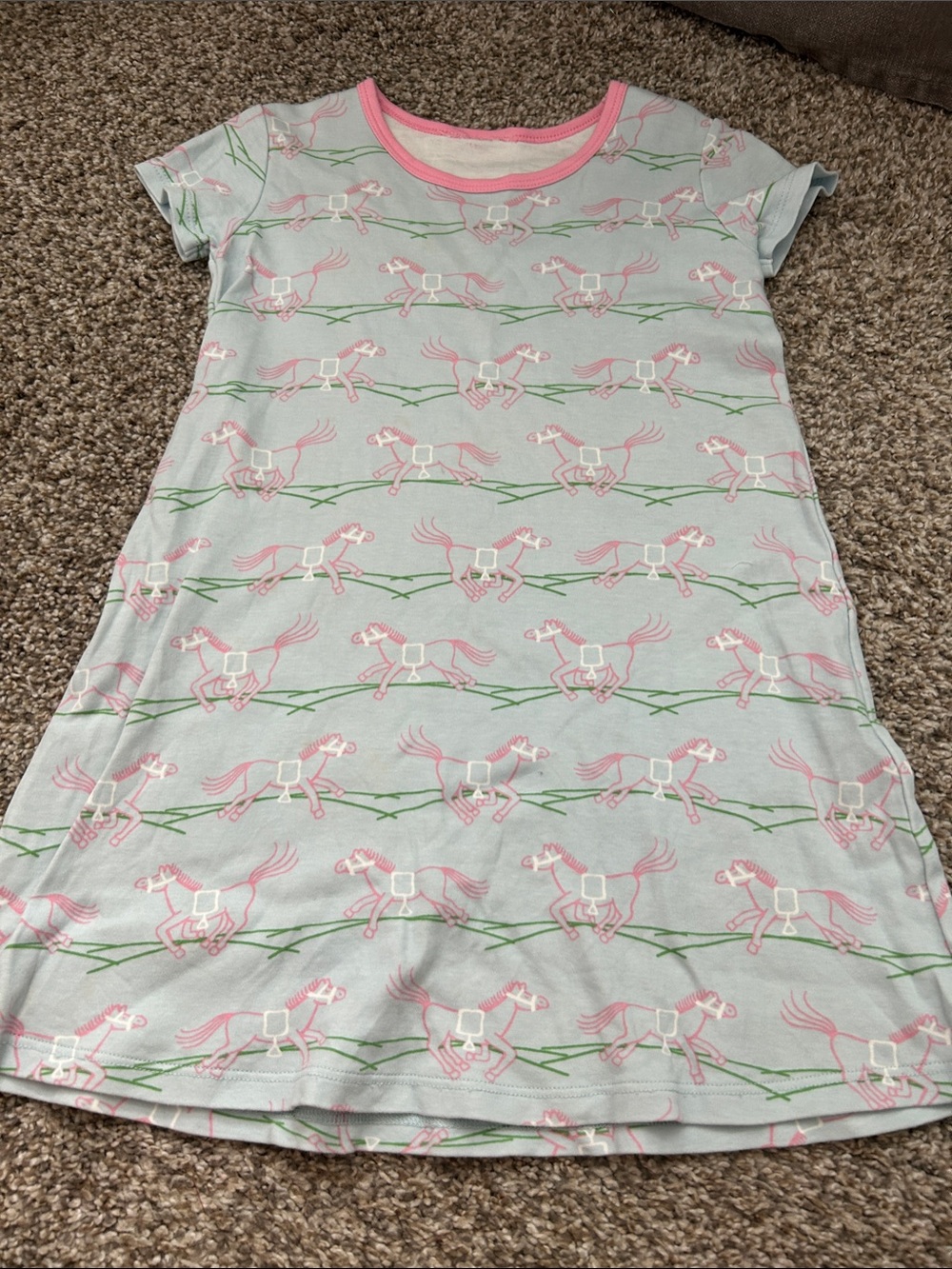 Kids Pink Horse Polly dress Light Blue with Pink Trim